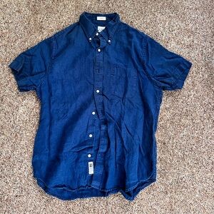 Blue linen J Crew button down short sleeve Medium